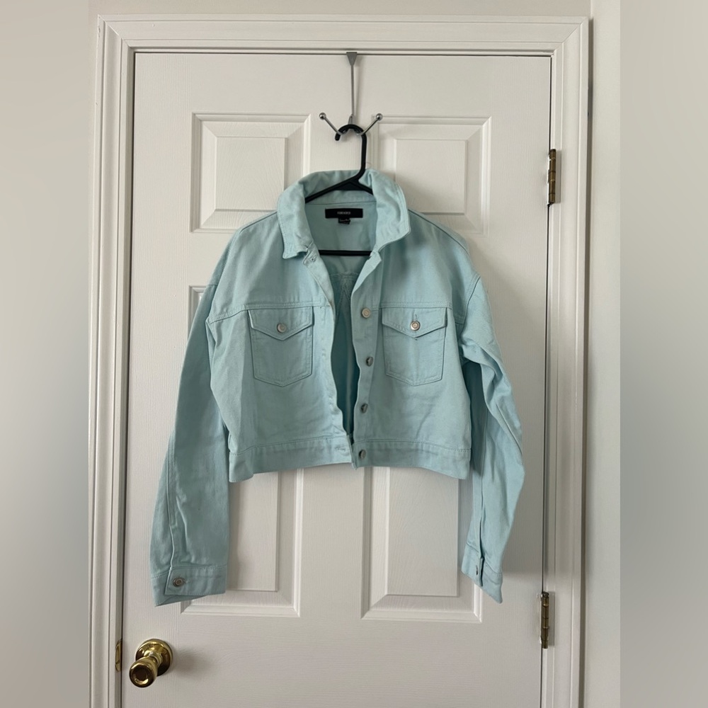 Forever 21 baby blue jean jacket and skirt set